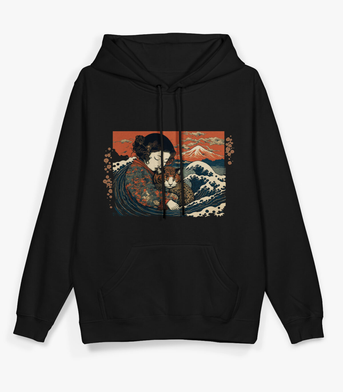 black-hoodie-unisex-heavy-blended-japanese-cat-and-girl-on-the-great-wave-of-kanagawa