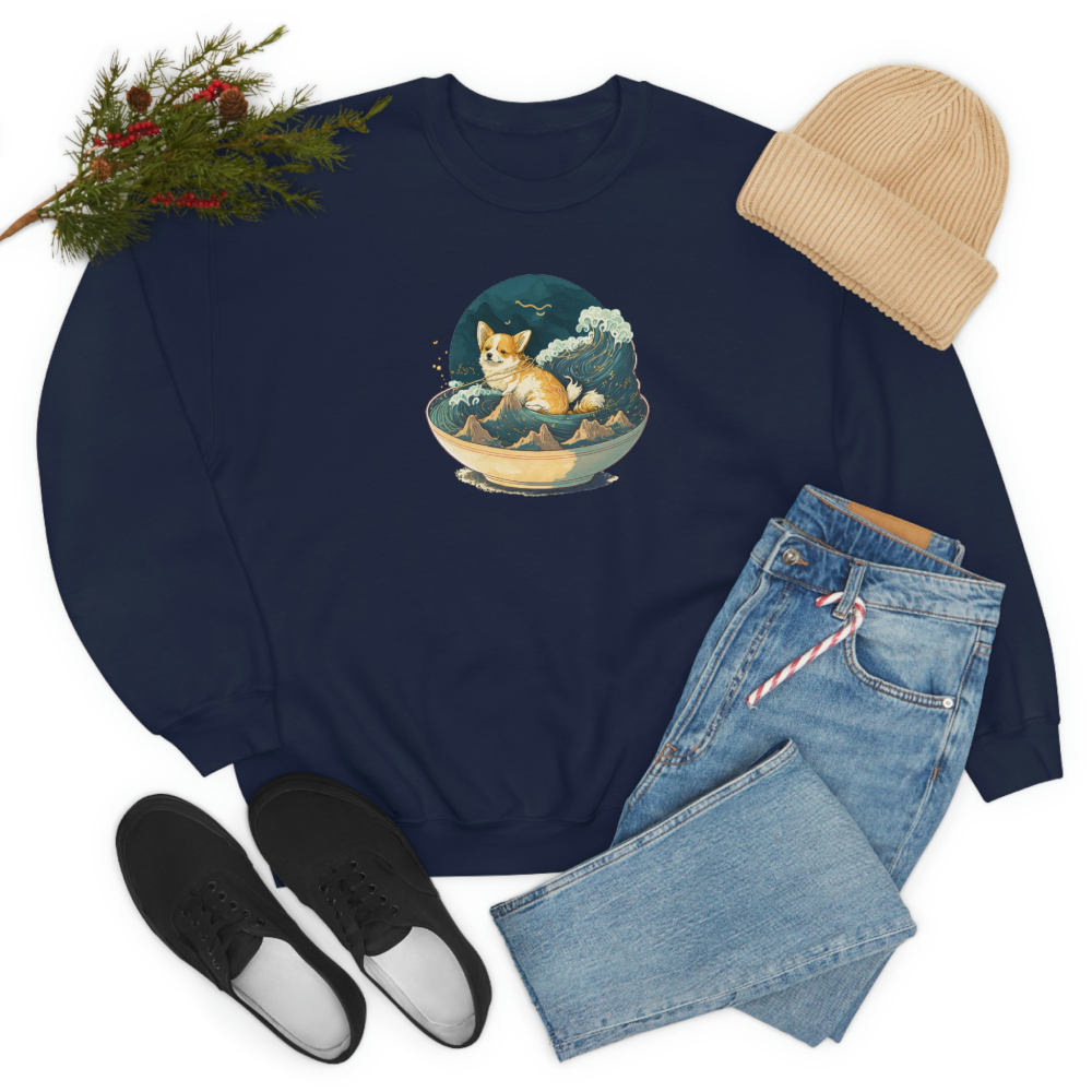 Graphic Crewneck Sweatshirt: Corgi In A Bowl Of Pho