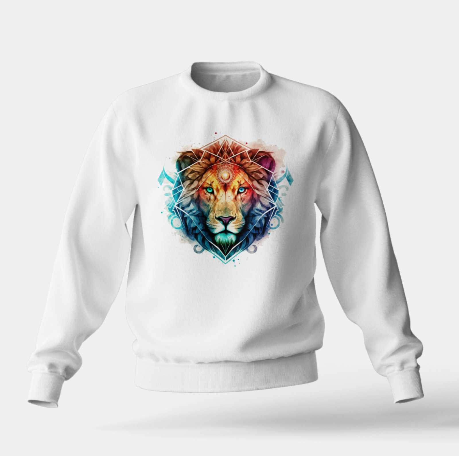 Graphic Crewneck Sweatshirt: Enlightened Lion With Third Eye Chakra