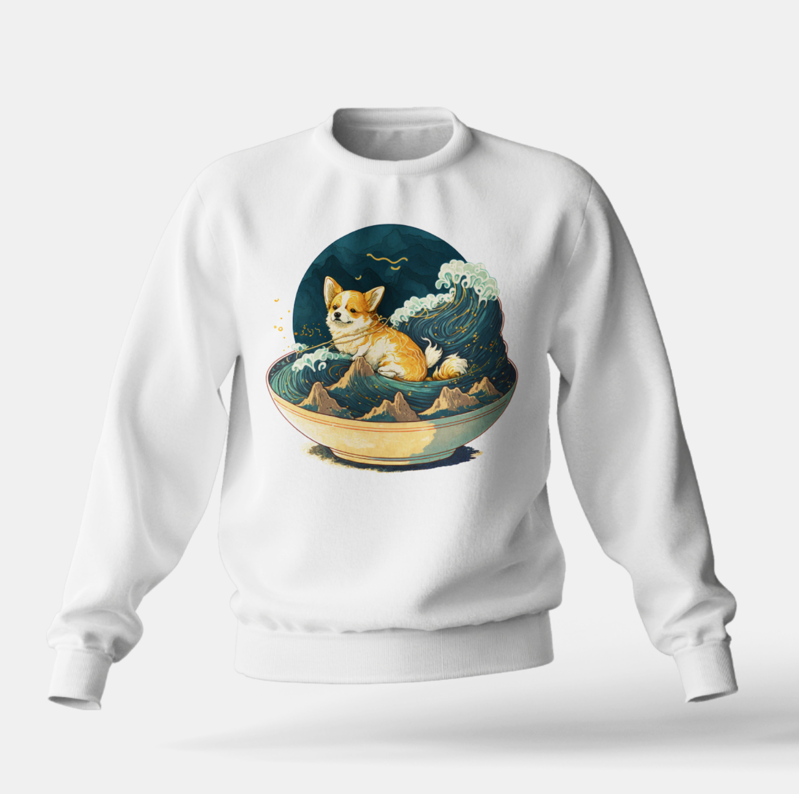 Graphic Crewneck Sweatshirt: Corgi In A Bowl Of Pho