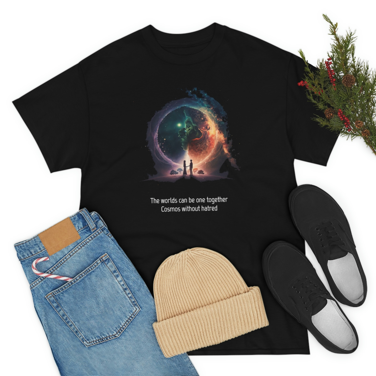 the-worlds-can-be-one-together-cosmos-without-hatred-short-sleeve-graphic-black-t-shirt