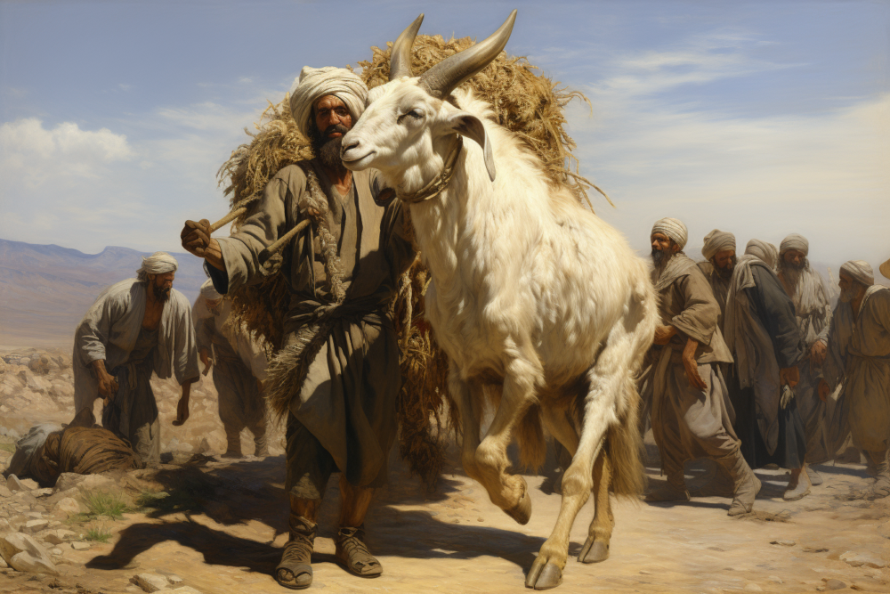 goat being driven to the desert symbolizing the burden of sin being taken away