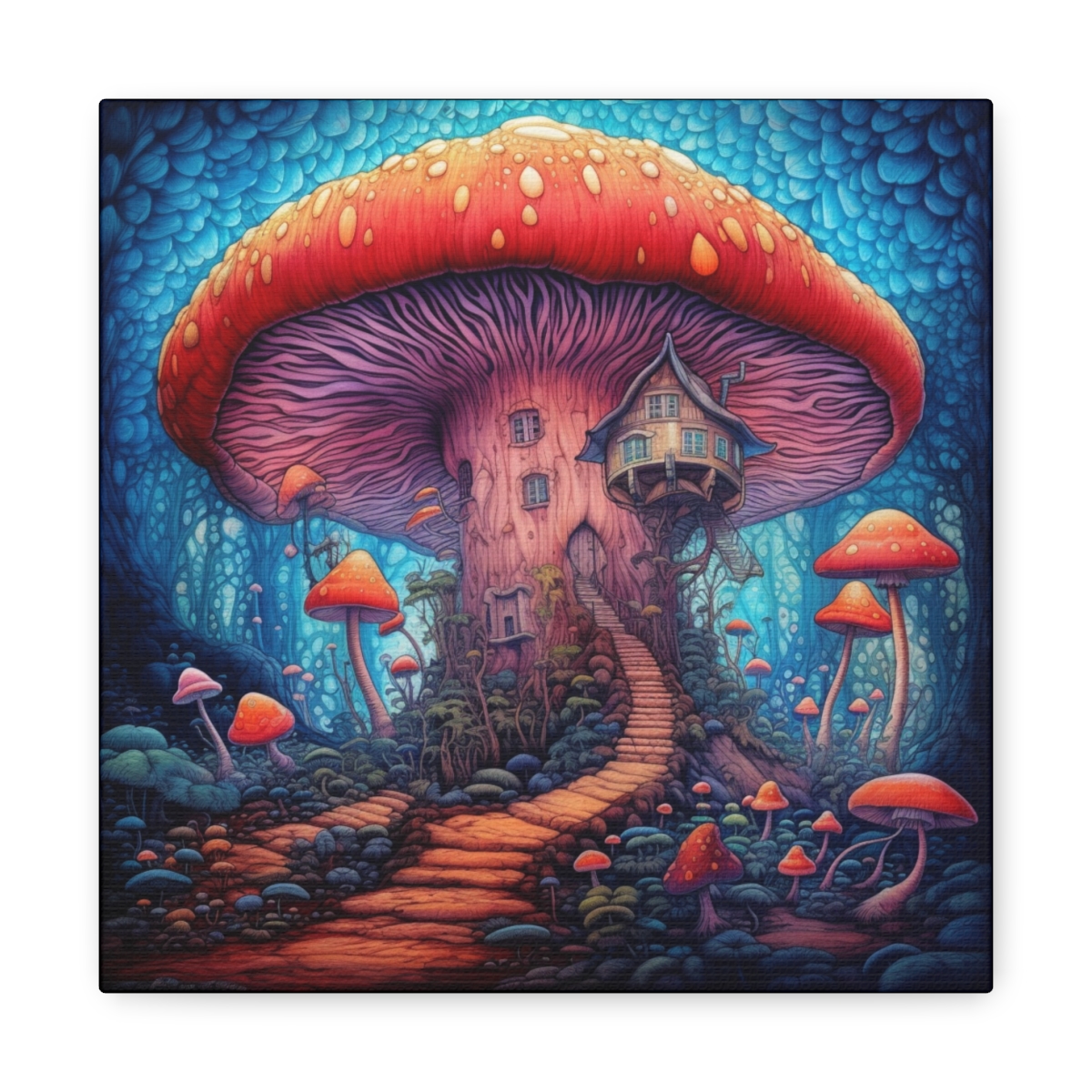 Mushroom Art Canvas Print: Enchanted Fungi