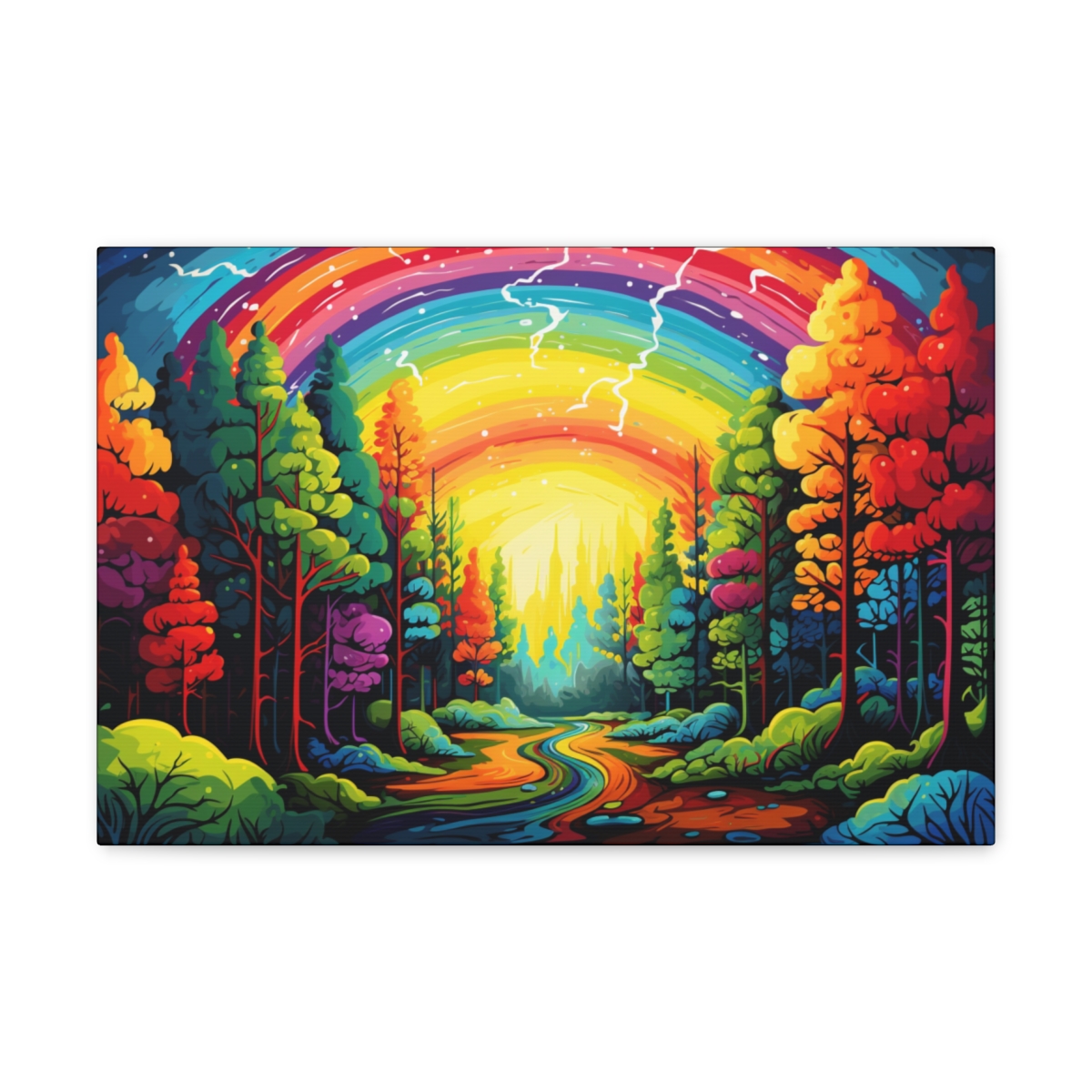 Rainbow Forest Wall Art Canvas Print: Vibrant Woodlands