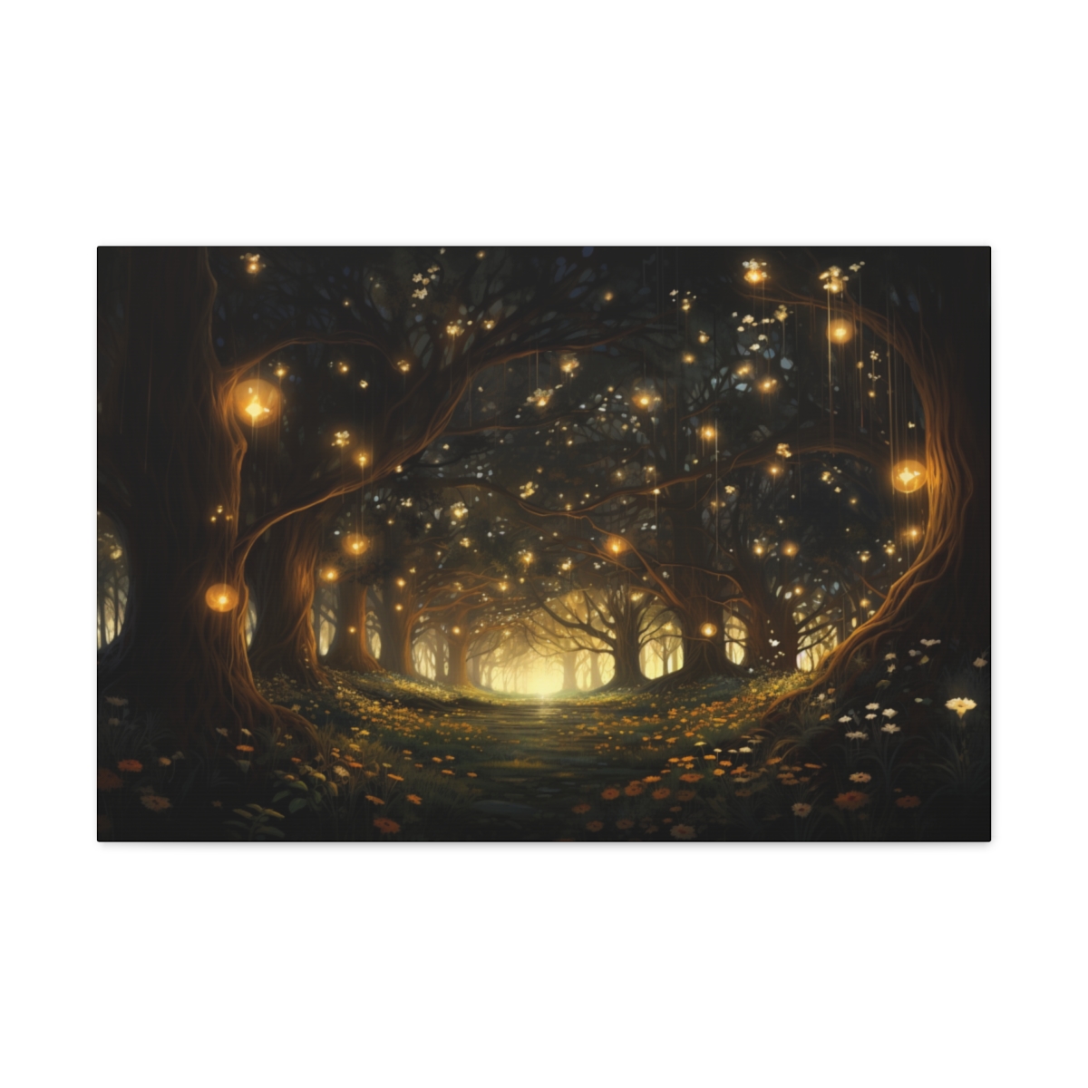 Fantasy Forest Art Canvas Print: Fireflies Path