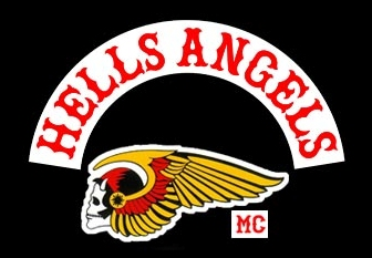 Hells Angels biker group logo featuring a skull and a wing