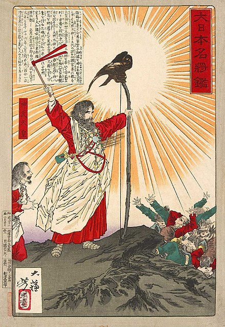 Yagatarasu guiding Emperor Jimmu