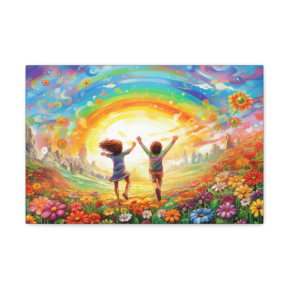 Happy Flower Art Canvas Print: On The Field Of Childhood