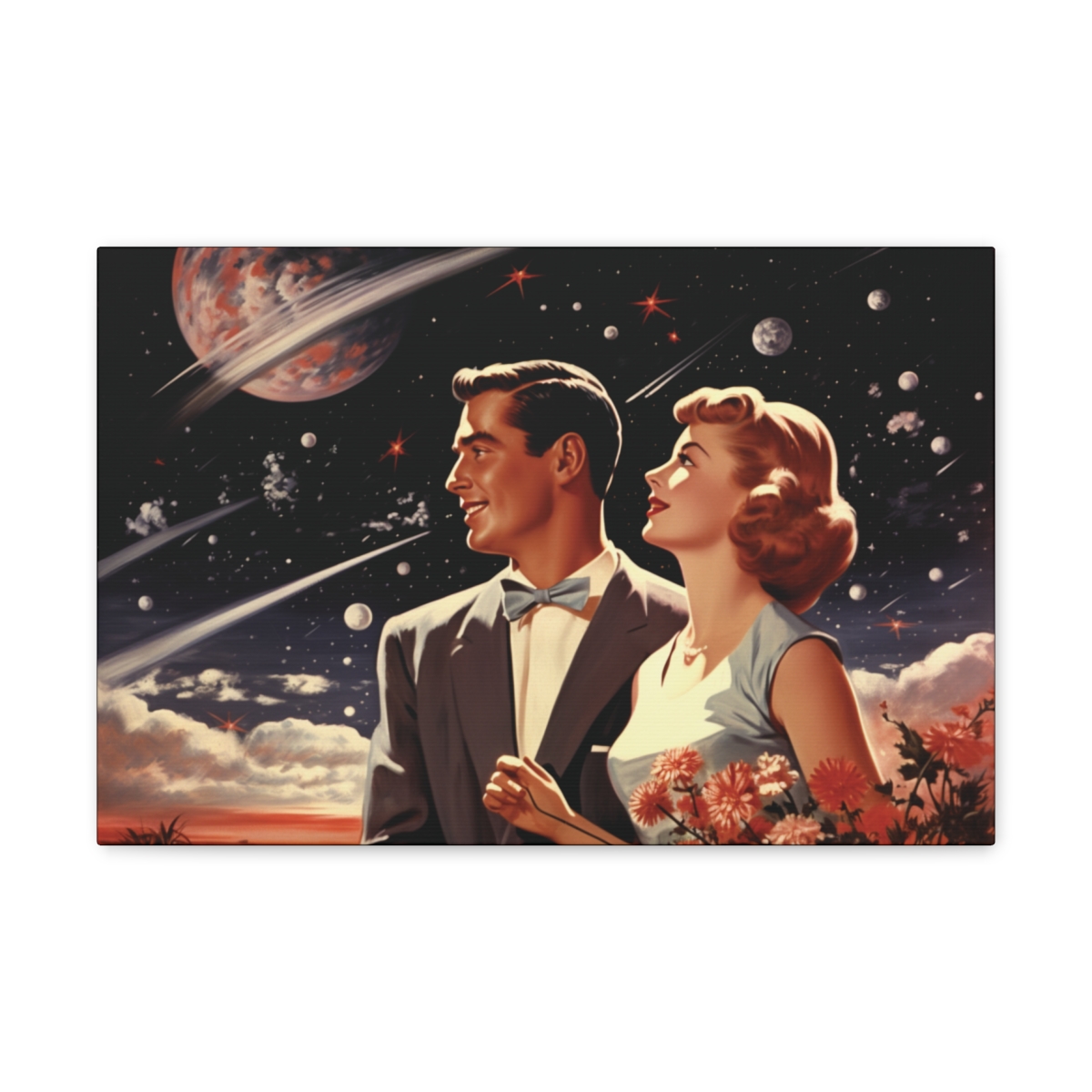Retro 50s Style Galaxy Art Canvas Print: Family Time