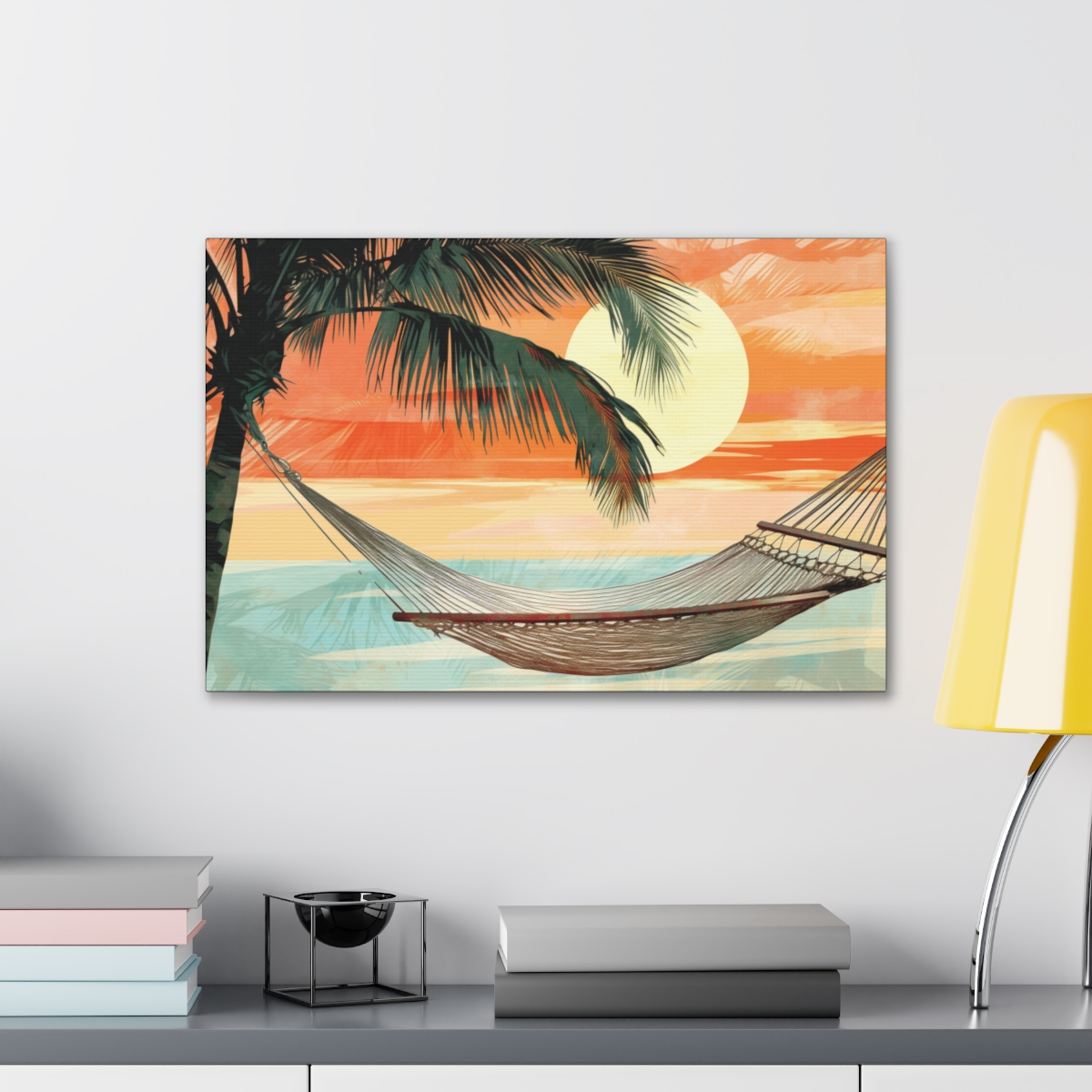 Boho Minimalist Sun Art Canvas Print: Exotic Seashore
