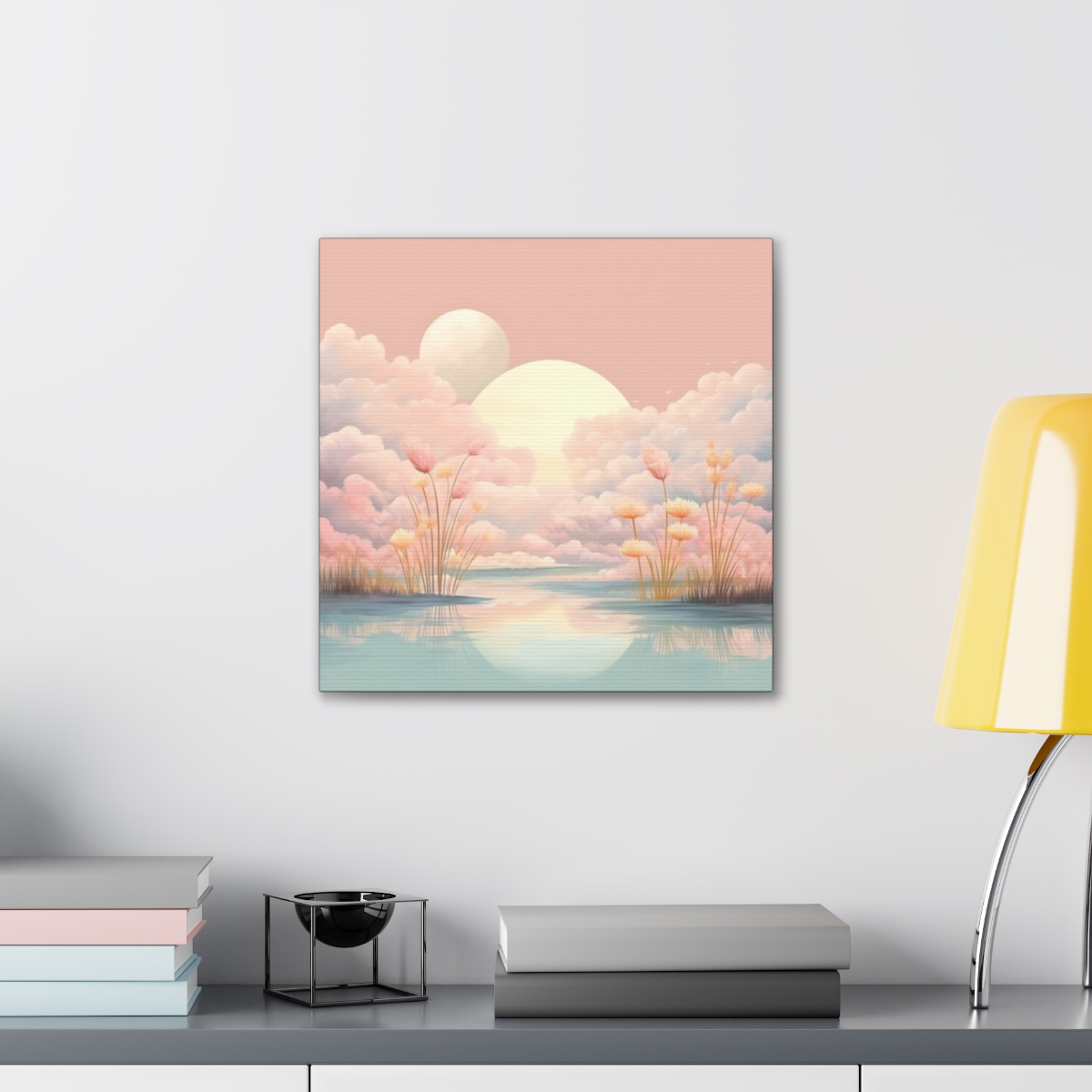 Ethereal Art Canvas Print: Clouds Falling On A Serene Lake
