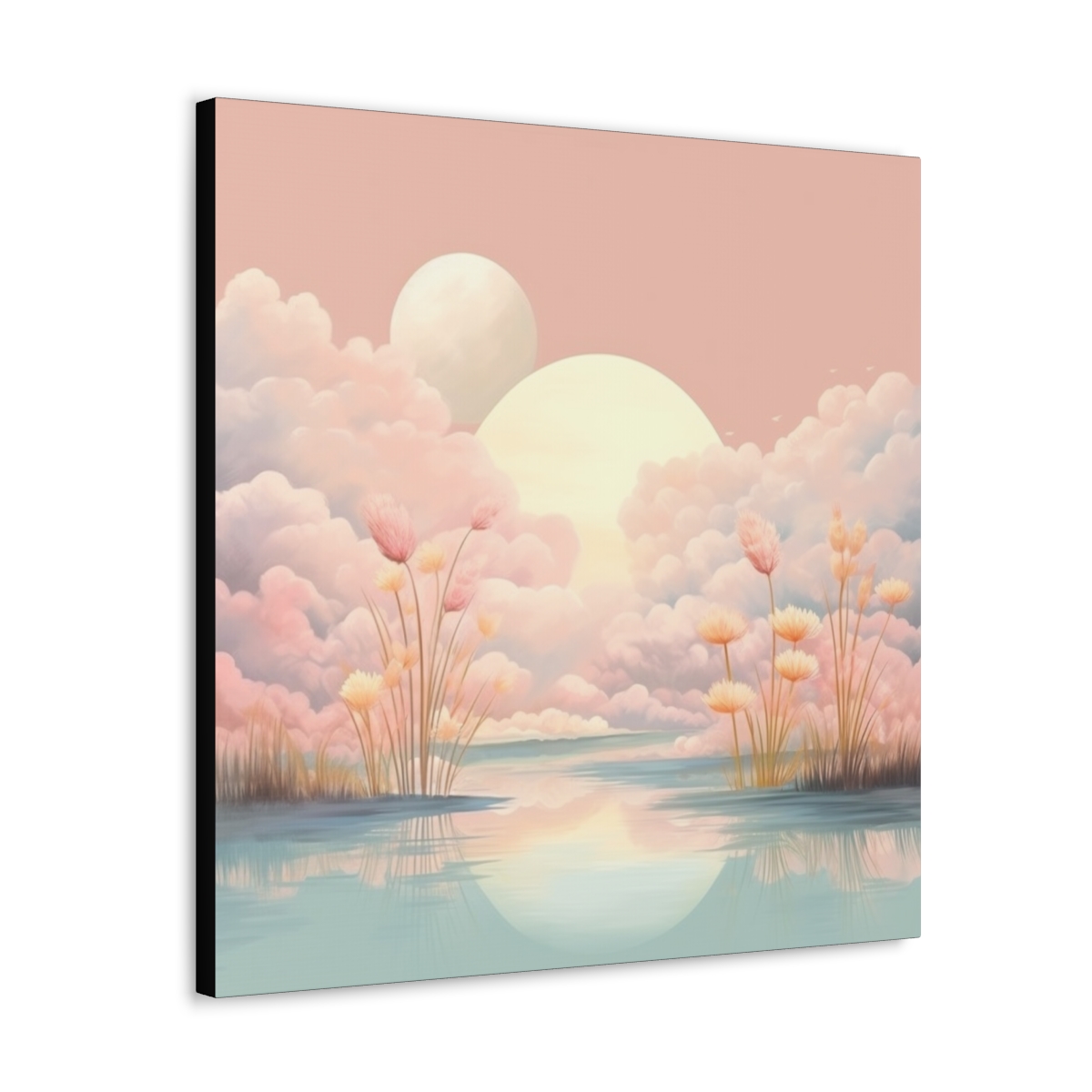 Ethereal Art Canvas Print: Clouds Falling On A Serene Lake